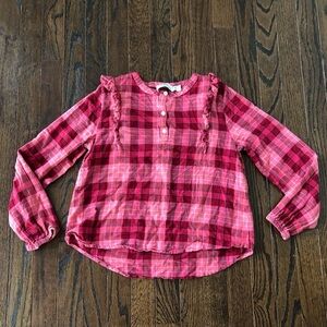 vineyard vines Girls L Pink/Red Plaid Wool-Blend Ruffled Long-Sleeve Blouse -EUC